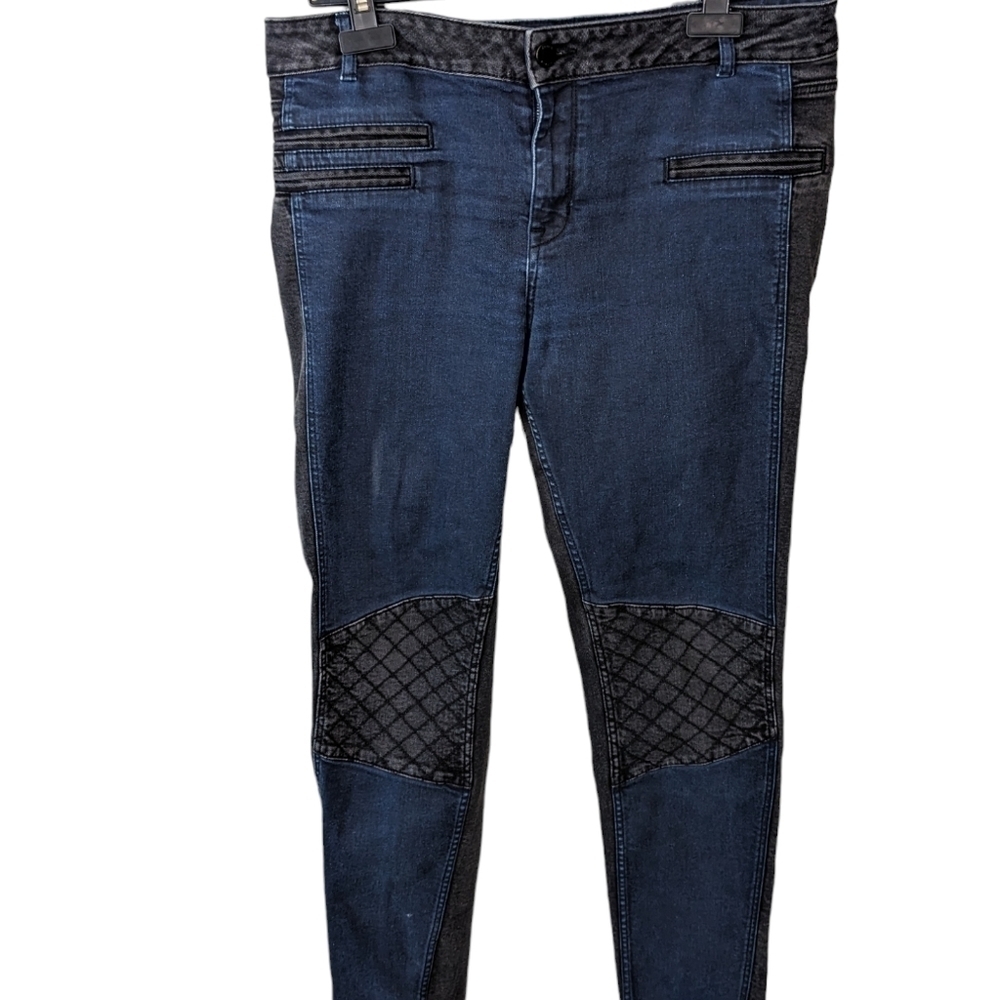 Karen Millen two toned jeans black and blue.  Size 14 black knee detail